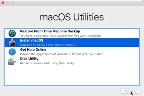 macOS Utilities menu
